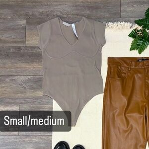 Women's Taupe Ribbed Bodysuit